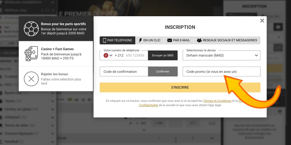 saisir un code promo dans le champ spécial