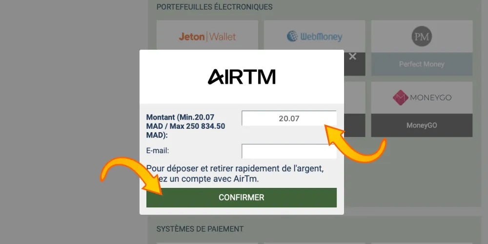 entrer le montant et confirmer