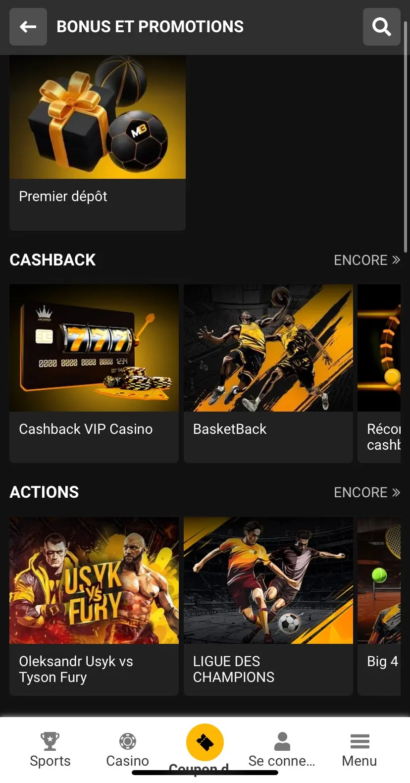 page des bonus melbet