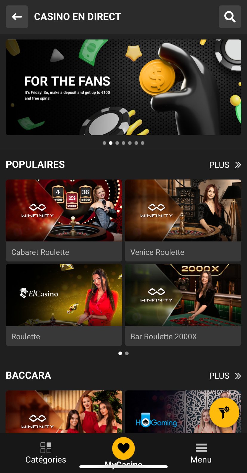 page du casino melbet