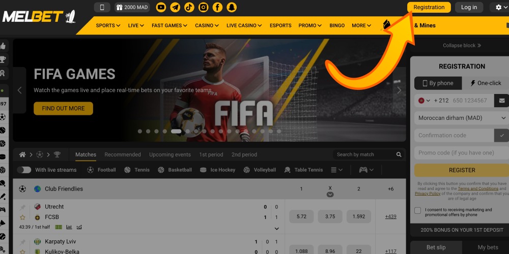 click on the registration button