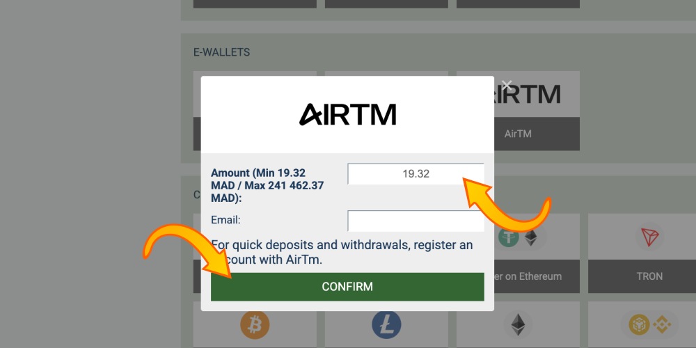 enter amount and confirm