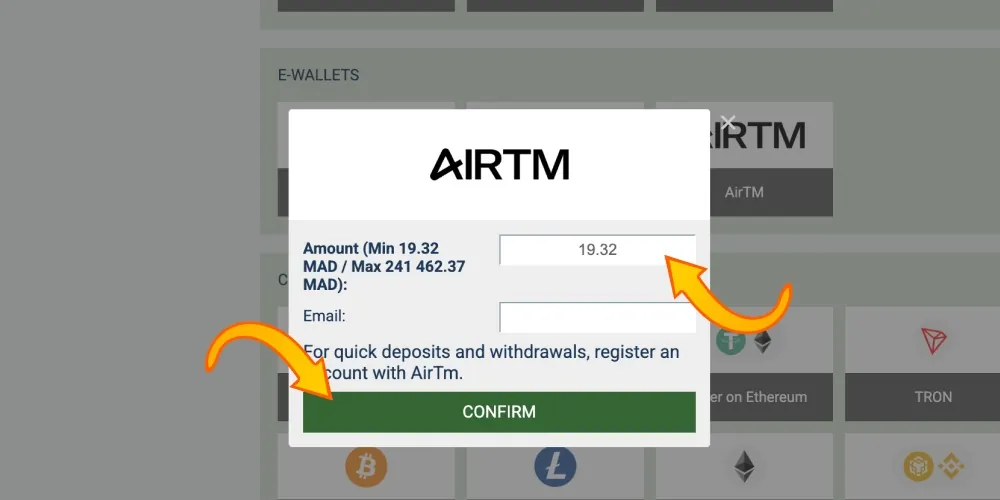 enter amount and confirm
