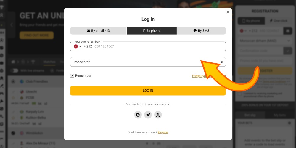 enter information for login